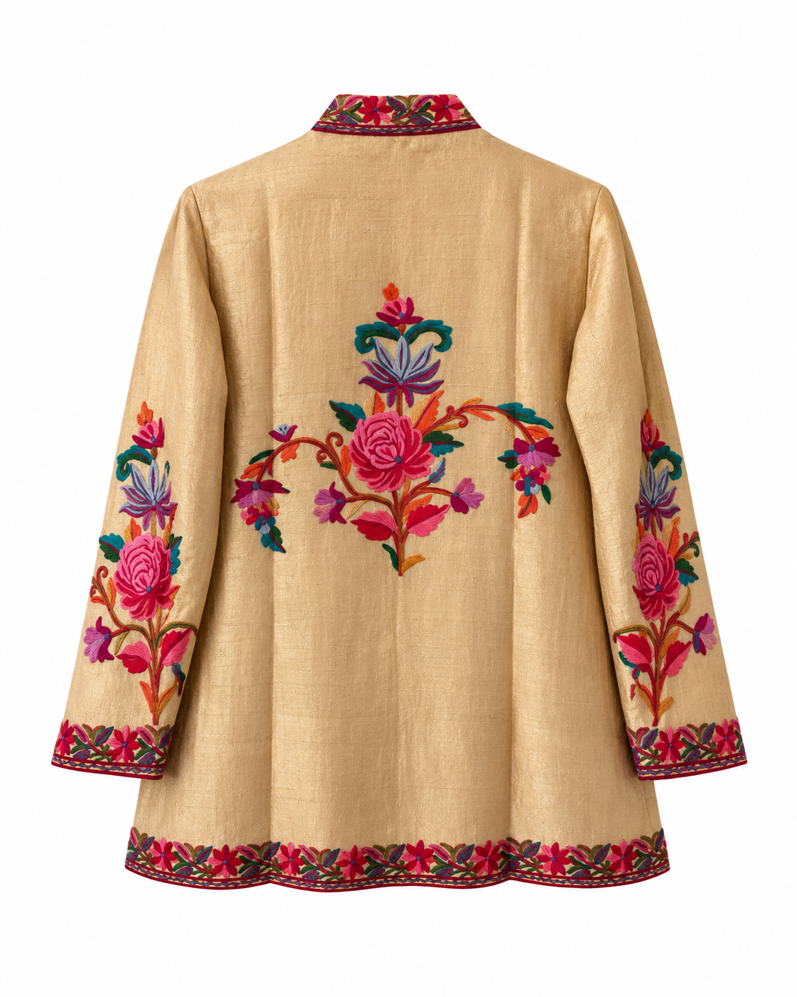 Chaqueta beige claro con bordado multicolor