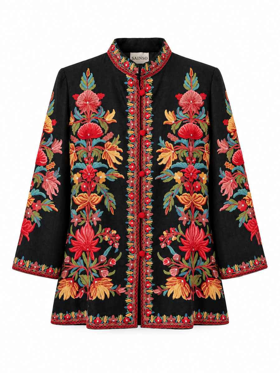 Chaqueta negra con bordado multicolor