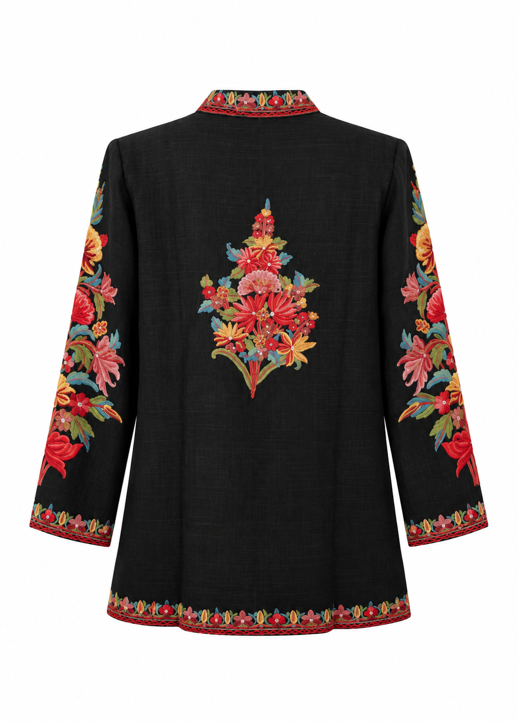 Chaqueta negra con bordado multicolor