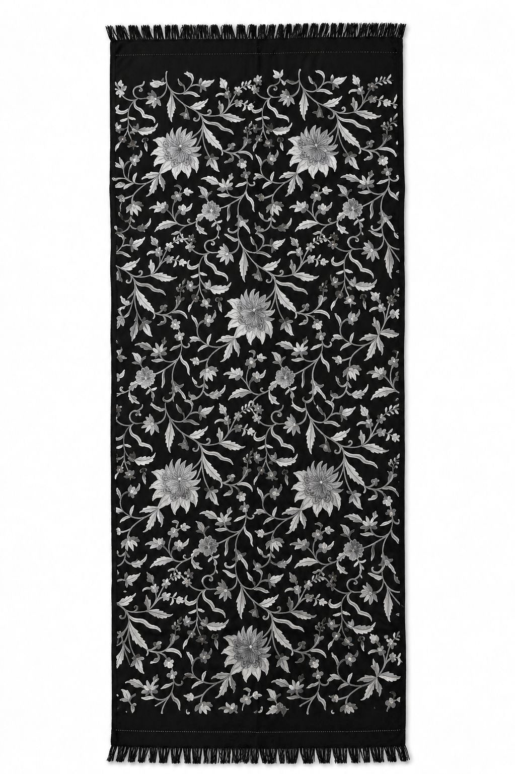 Fular negro con flores grises y celestes