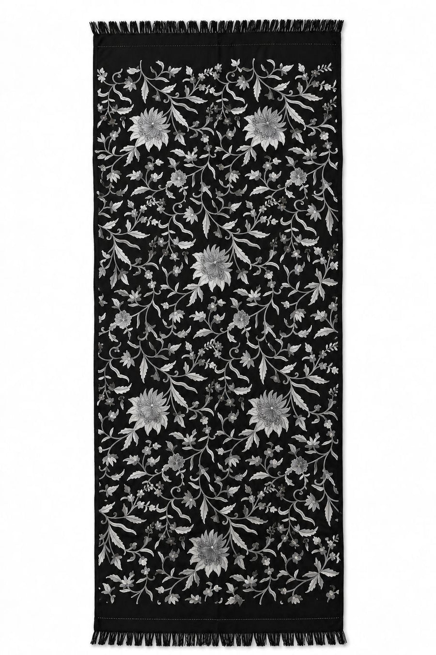 Fular negro con flores grises y celestes