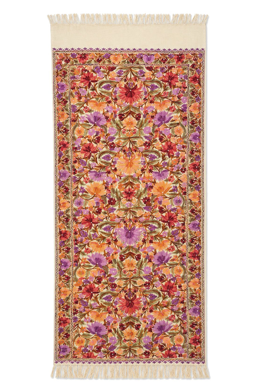 Fular beige con flores lilas y naranjas