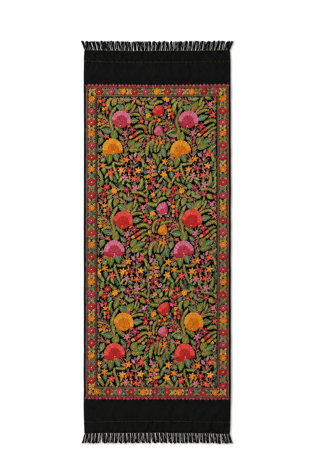 Fular negro con flores multicolor