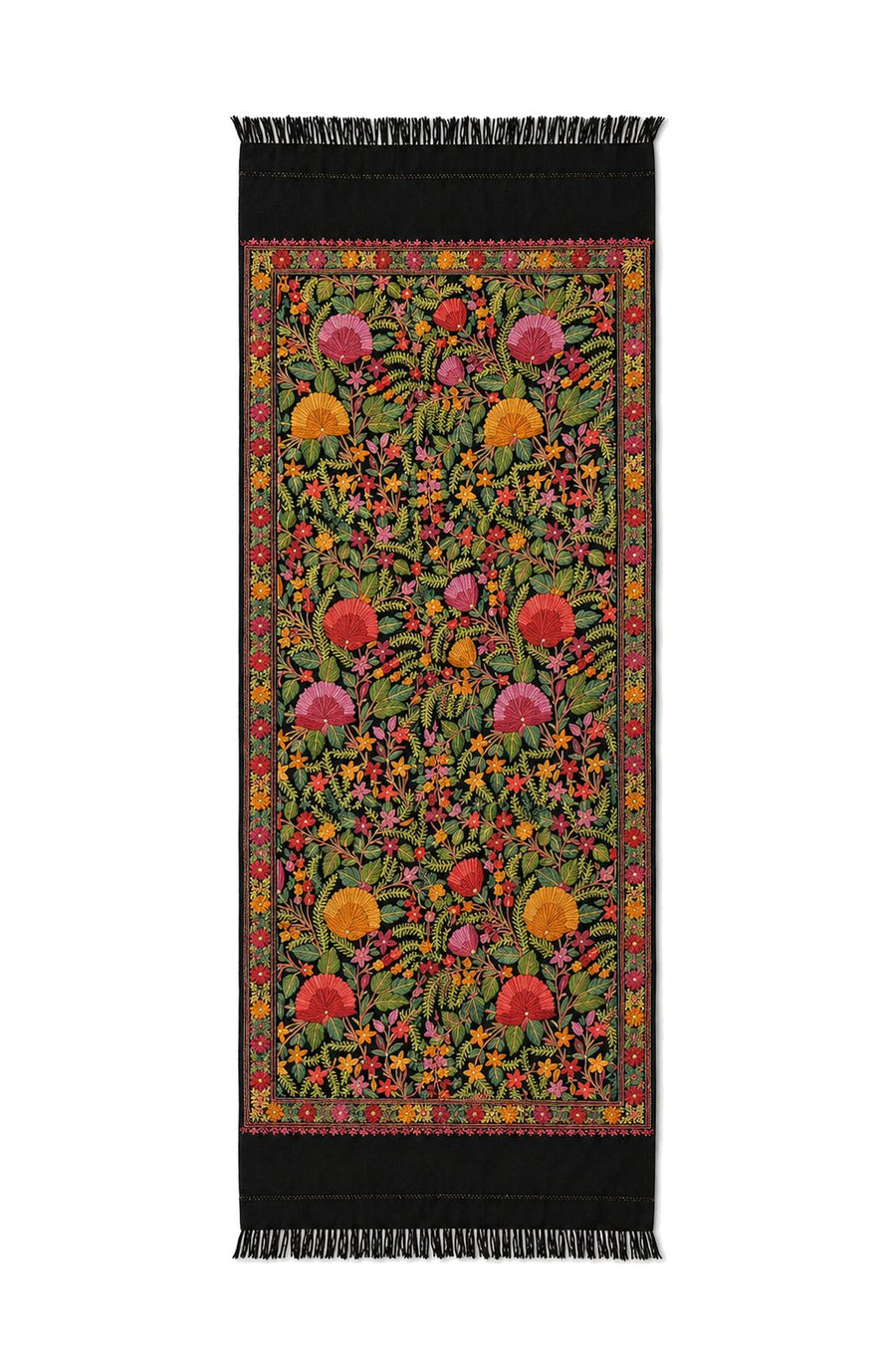 Fular negro con flores multicolor